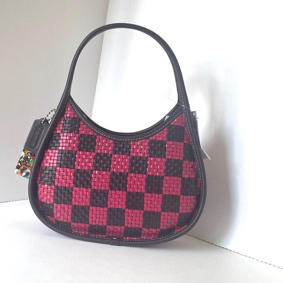 Coach Ergo Shoulder Bag CK566 Woven Checkerboard Leather Oxblood Red Pink - Picture 5 of 12